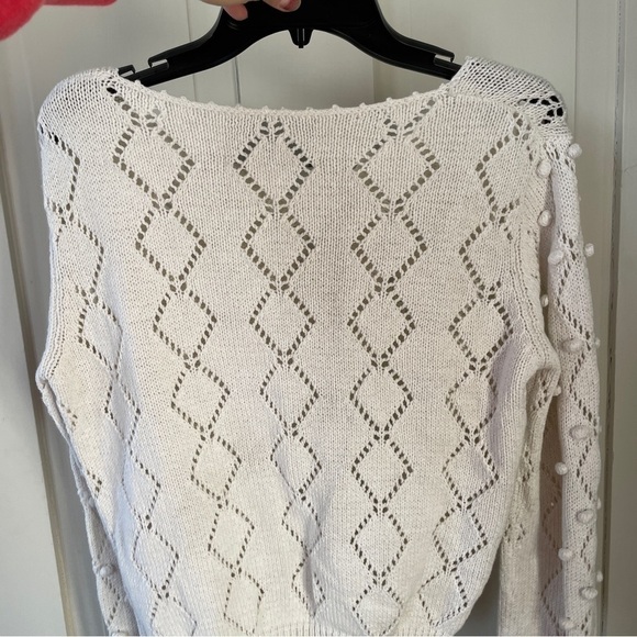 Reformation Marie Pompom Eyelet Knit Sweater White Size Large - Picture 12 of 15